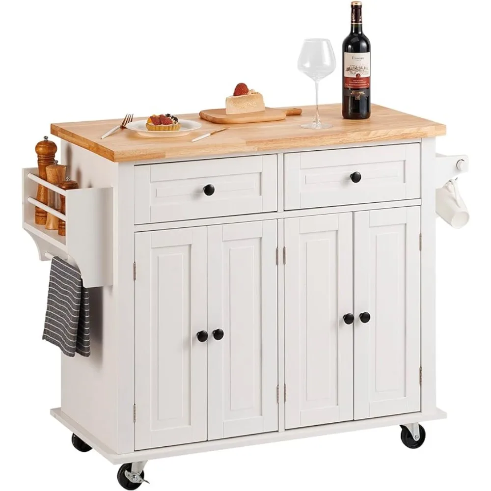 

Kitchen Island Cart with Solid Wood Top, 35.4" Width Mobile Carts , Rolling Kitchen Table, Towel Rack, and Drawer, White