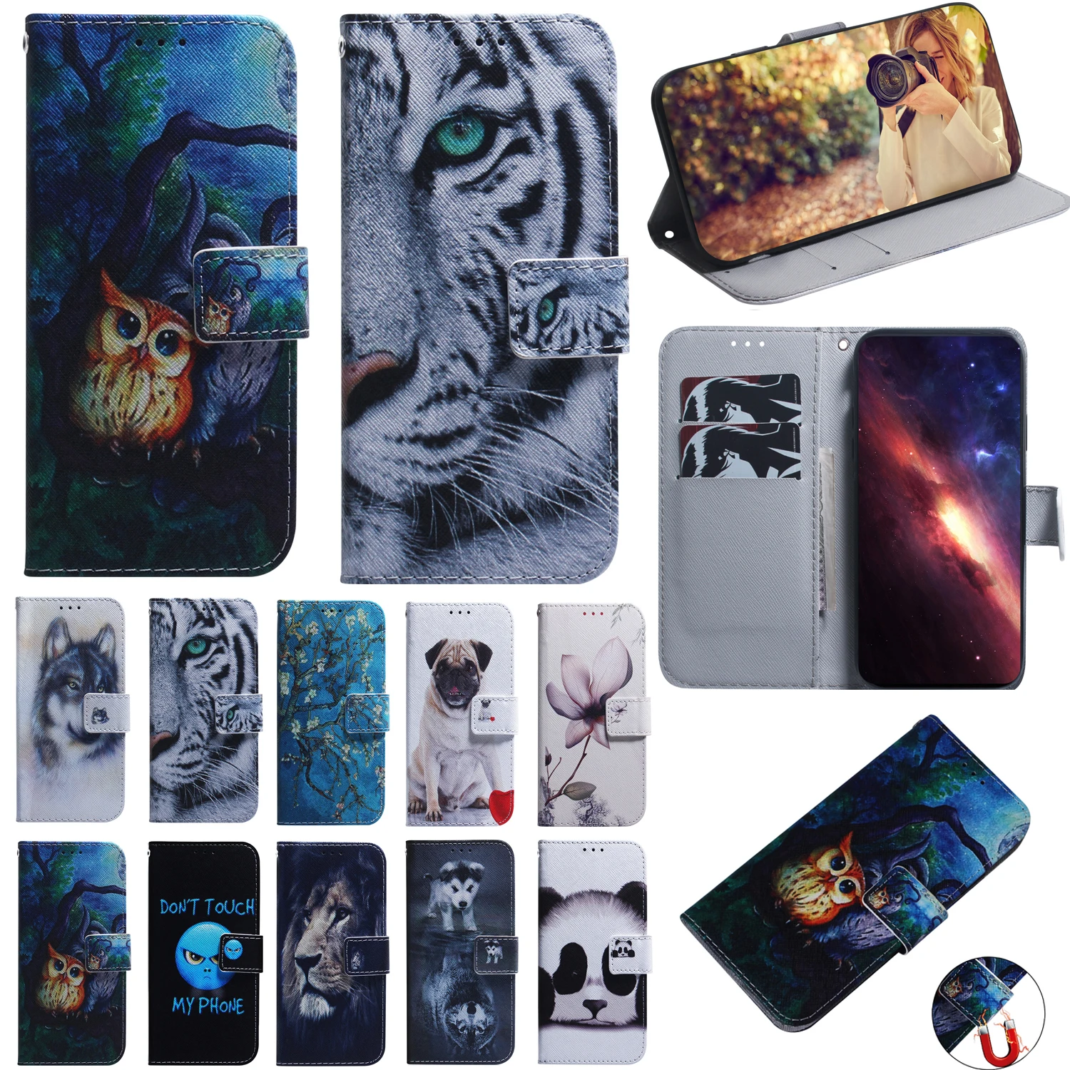 

Stand Flip Wallet Case For Sony Xperia 1 10 5 III IV V 2023 Plus Ace3 L3 L4 XZ3 Painted Protect Phone Cover