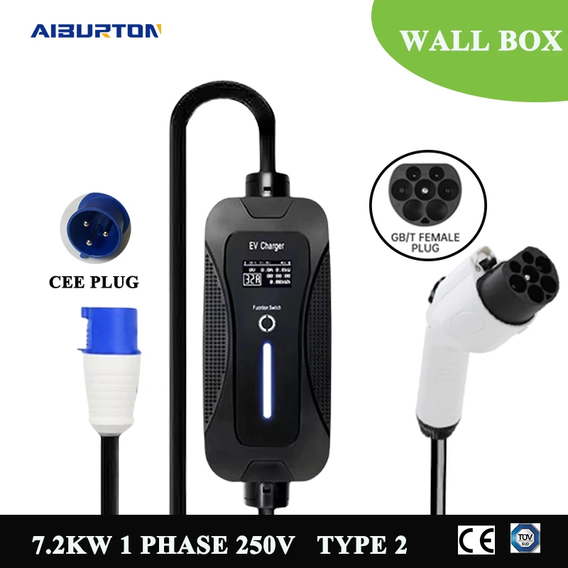 

Aiburton Portable EV Charger Type2 32A Charger GBT and CEE Plug With 5M Cable Charging Controller Wallbox for Electric Car 2023