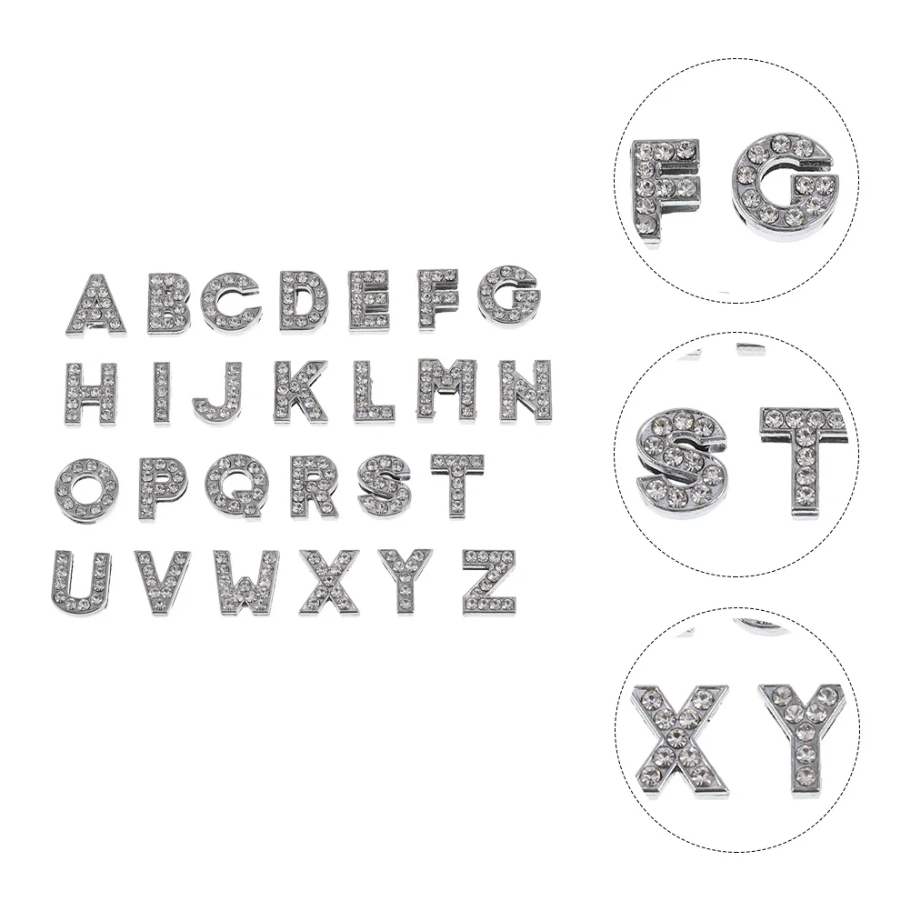 

26 Pcs Rhinestone Alphabet Accessories Necklace Pendants Diamond Jewelry DIY Charms Accessory Metal Wrist Straps