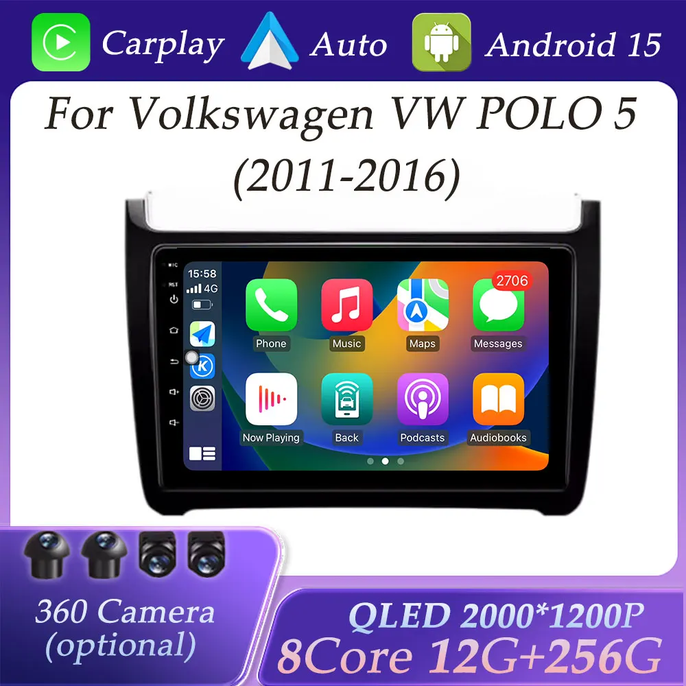 QLED Screen for Volkswagen VW POLO WIFI CarPlay Car Radio Video Audio Multimedia Player GPS Navigation DSP Stereo