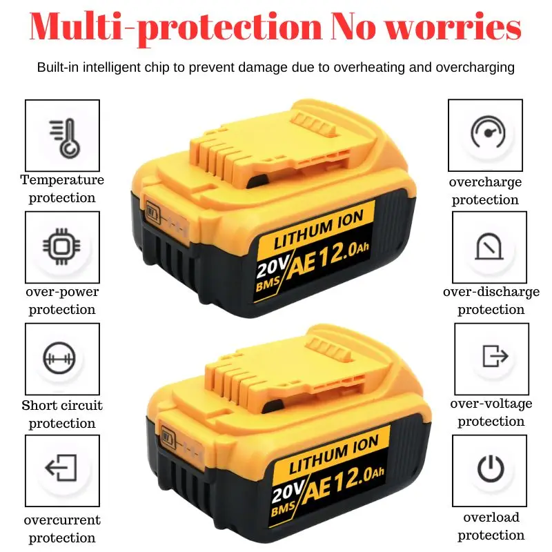 Dewalt 무선 스크루 드라이버 드릴 스크류 건 렌치 임팩트 배터리, Dewalt 20V, 6000mAh, DCB200 DCD790