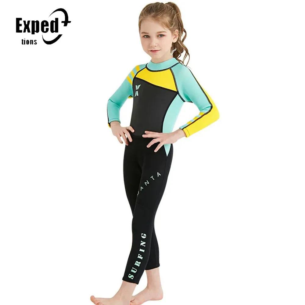 Children Full Body Diving Suits Surf Swimwear Sunscreen Keep Warm Clothing 2.5MM Neoprene Cute Girl Thermal Wetsuits