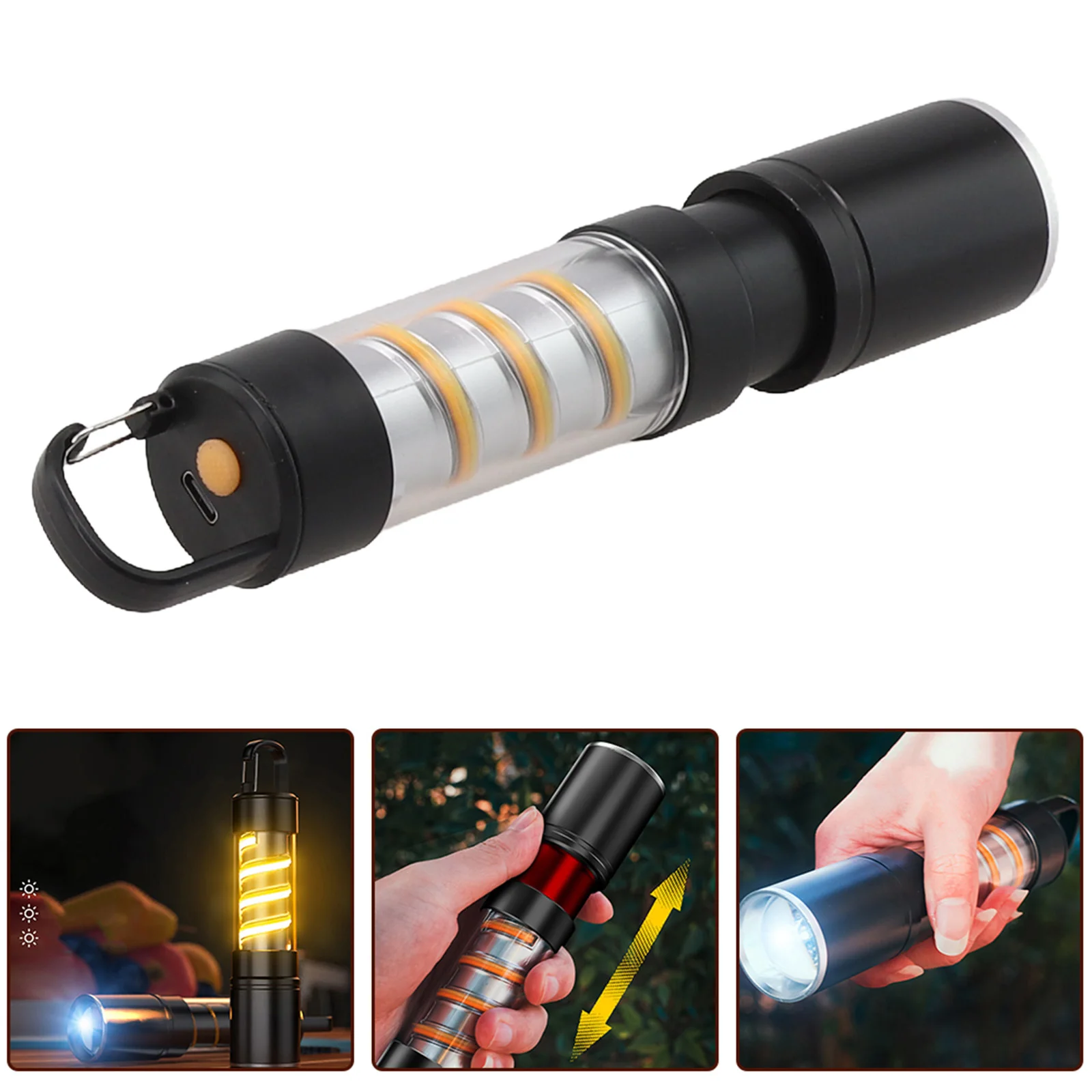 

1pc Camping Light White Zoom Flashlight 1200mah Rechargeable Torch 3 Modes 160 Lumens Camping Lamp 142g Camping Supplies