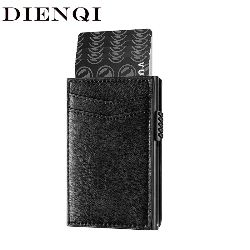 Rfid Credit Card Holder Men Slim Wallet Black Microfiber Leather Cardholder Case Thin Minimalistic Smart Wallet Porte Carte