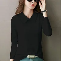 High Quality T-shirts 100℅ Cotton Female Tee Long Sleeve With Collar Korean Popular Clothes Basic Pretty Original Women's Polo - Image 5