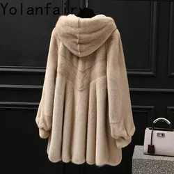 Winter 2024 New Real Fur Coat Women Luxury Mink Fur Coat Women's Hooded Medium Long Coat Ladies Elegant Coats Female Fur Jackets