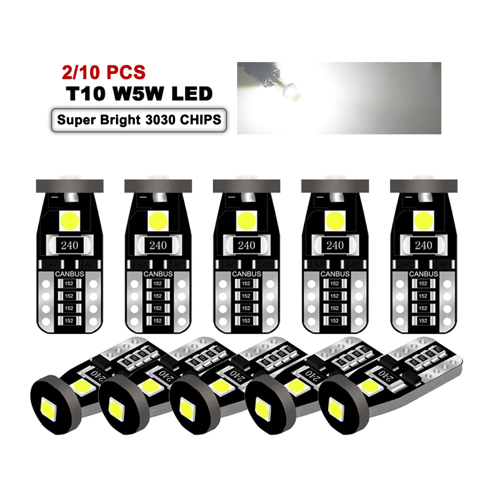 

2 / 10 PCS T10 W5W Светодиодная лампочка Canbus Без ошибок 12V 3030 - 3SMD 6500K Белая дверь, купол, дверной контроль, багажник, номерной знак