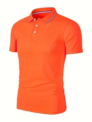 Men's Summer Casual Breathable Polo Shirt - Solid Color, High Quality, Short Sleeve - XL (Orange)