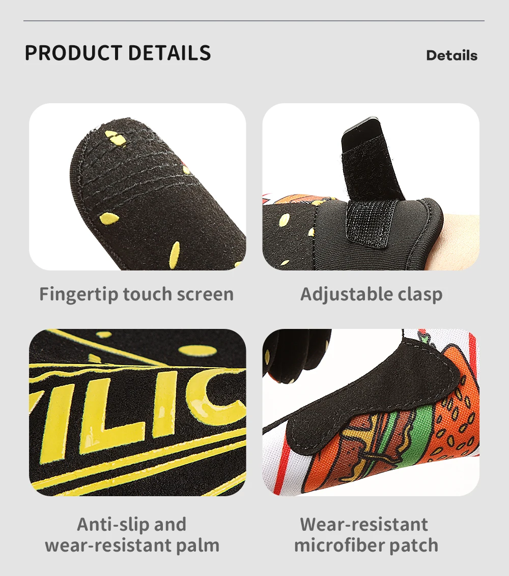 1 pair of parent-child fun graffiti burger sports cycling gloves, non slip, shock-absorbing, wear-resistant, breathable cycling