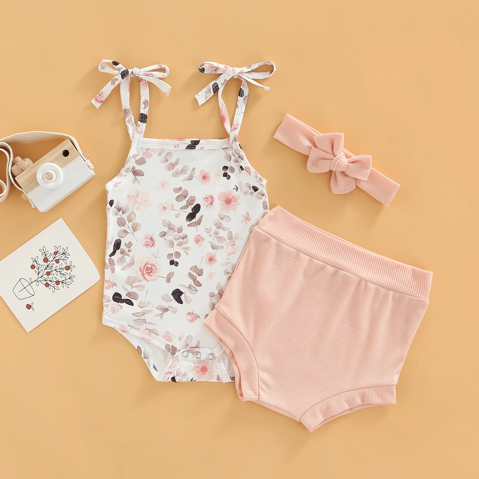 2022 Summer Infant Newborn Baby Girls 3pcs Clothes Set Cotton Floral