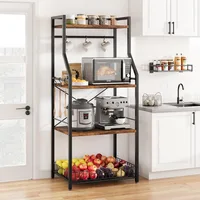 Kitchen Bakers Rack, Microwave Oven Stand with Large Wire Basket, Industrial Coffee Bar Station 1