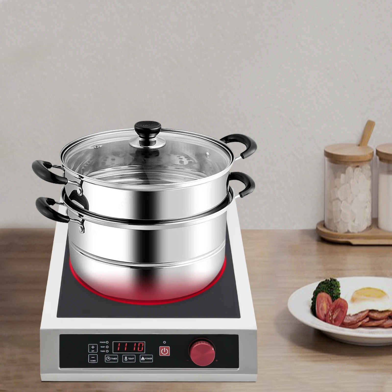 Y14 3500W Stainless Steel Induction Cooktop,110V Black Electric Induction Burner Tabletop 43*35*9cm for Commercial Places 6