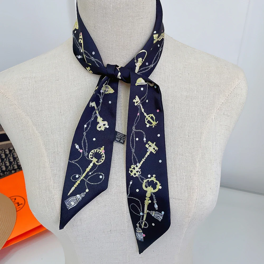 2026 Klassisches Schlüsselanhänger-Muster Dekorationsband aus Twill, langes Seidenband für Taschen, Damen-Haarband, heiß begehrtes Stirnband, vielseitig einsetzbar – Detail 10