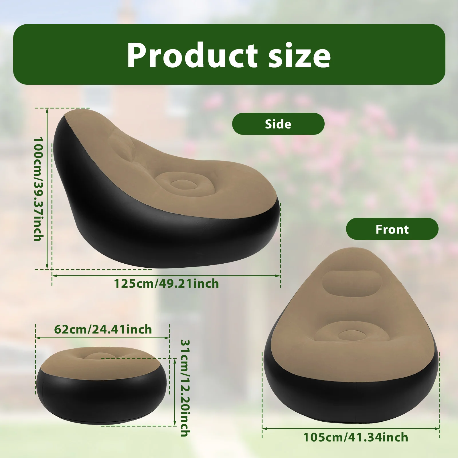 Portable Inflatable Sofa Large Lazy Inflatable Sofa Chairs Comfortable Blow Up Air Chair for Living Room Outdoor Travel Camping