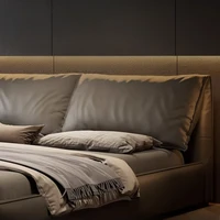 Lit double avec dossier souple, cadre de lit moderne de luxe, table de chevet, meubles de maison en bois massif, décoration esthétique pour chambre à coucher 4