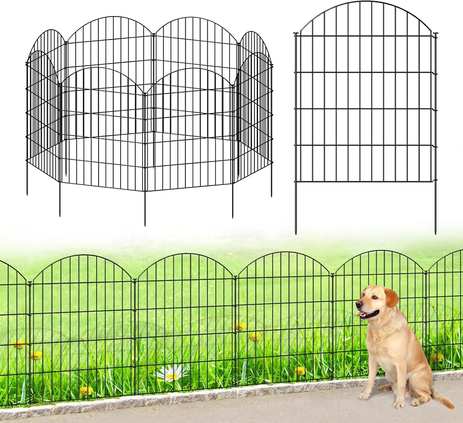 Metal Garden Fence 36in (H) x 18.7ft (L), 8 Panels +9 Stakes Dog Fence Border Animal Barrier, No Dig Garden Fencing