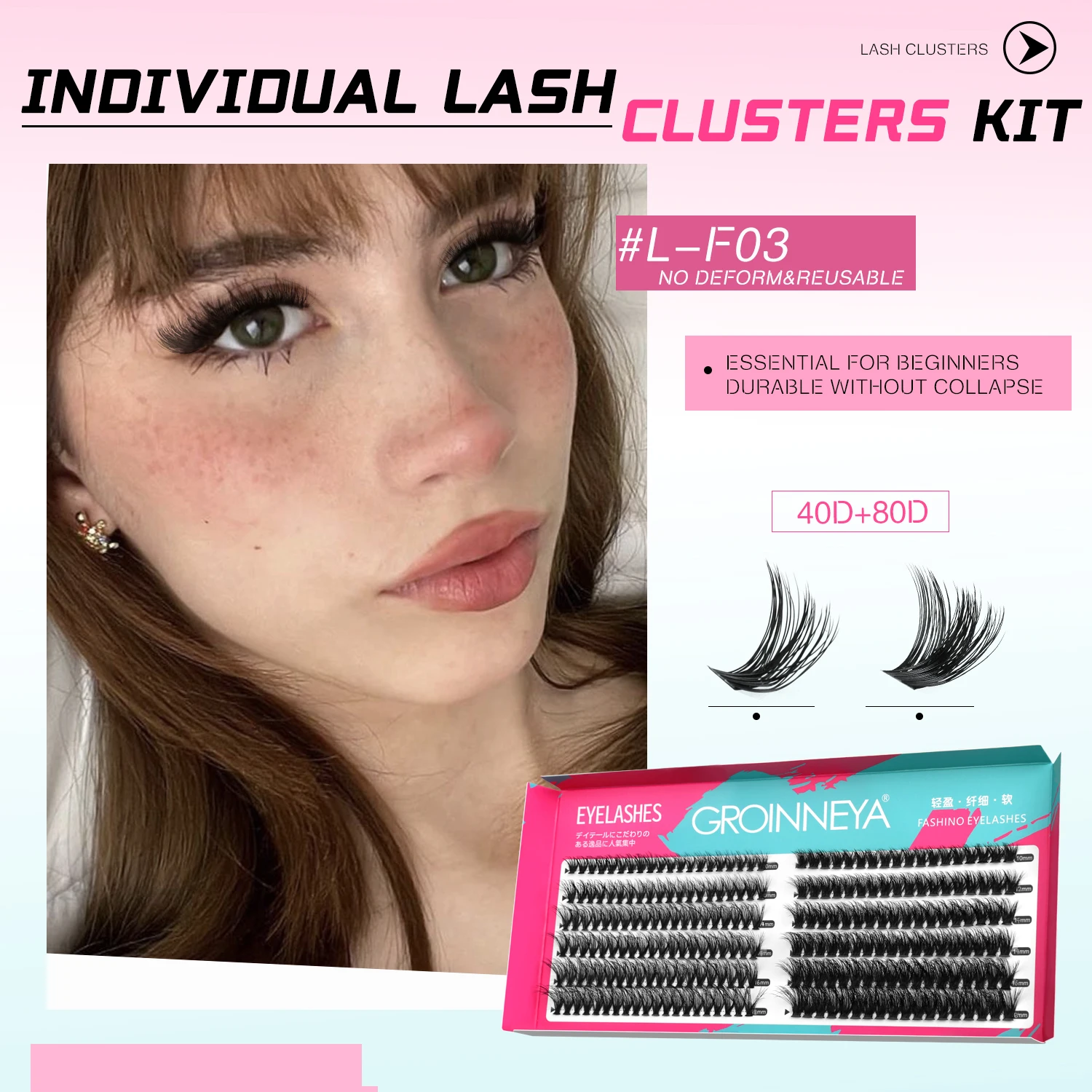 Lash Extension Kit DIY Clusters Lash Kit Full Individual Lashes with Lash Bond and Seal for Easy Makeup