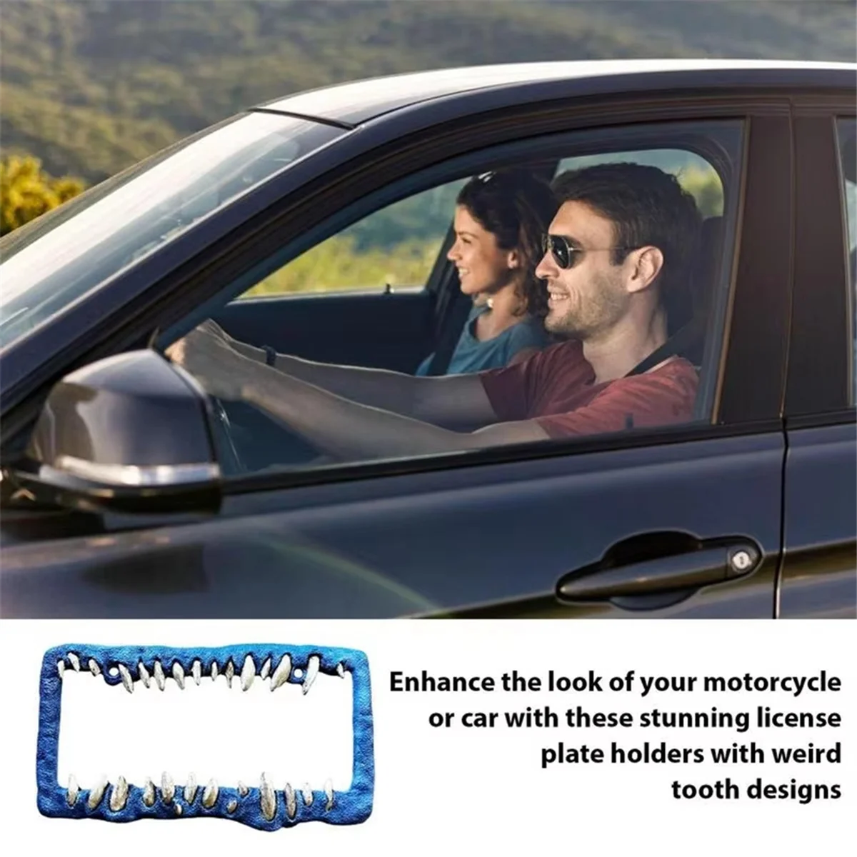New Car License Plate Frame Horror Teeth License Plate Bracket Car Supplies Front&Rear Exterior Accessories C