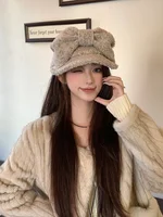 Retro  Knot Beige Wool Octagonal Beret Hat Women's Early Spring Autumn College Face Slimming Newsboy Cap