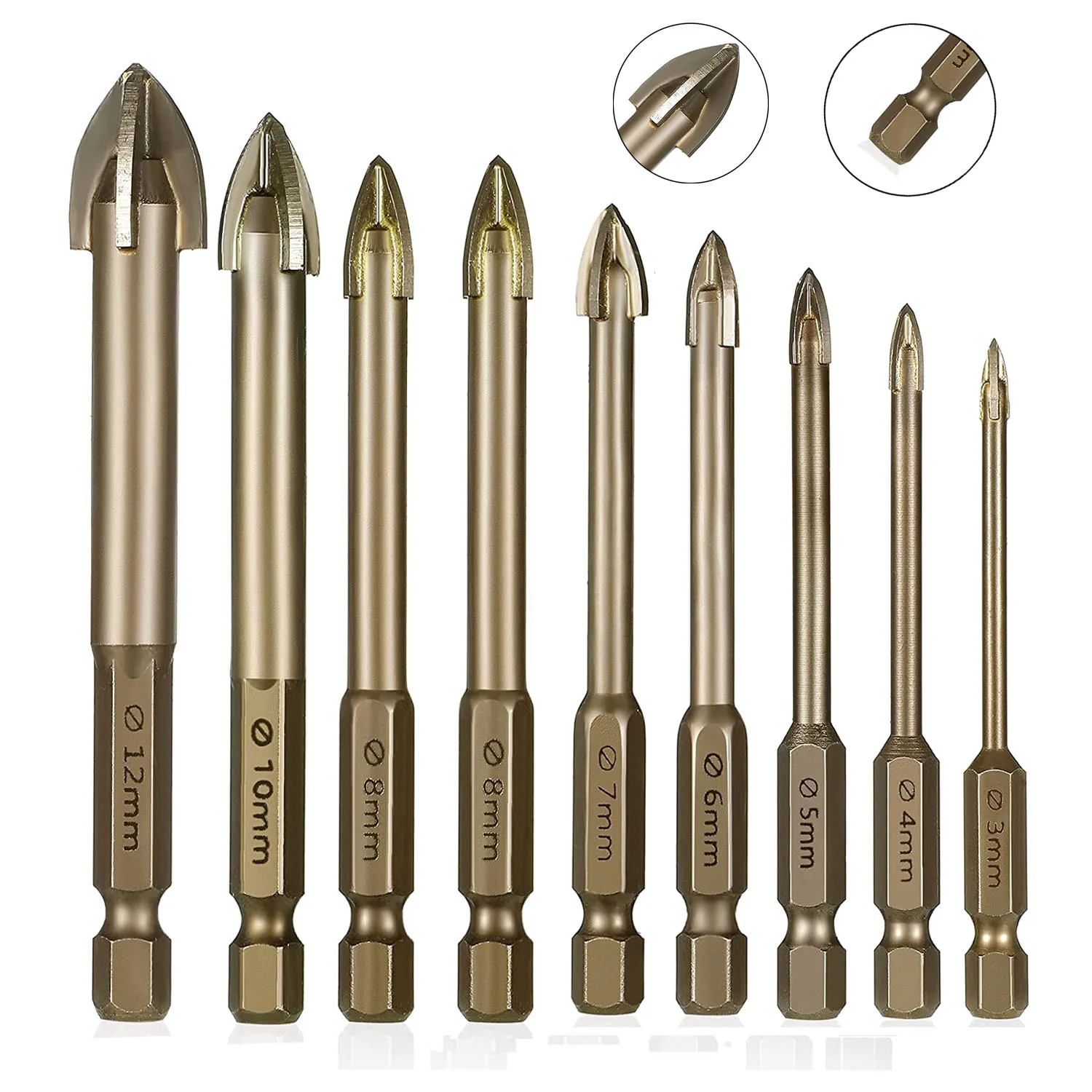 Glass Concrete Drill Bit Set Alloy Carbide Point with Cutting Edges