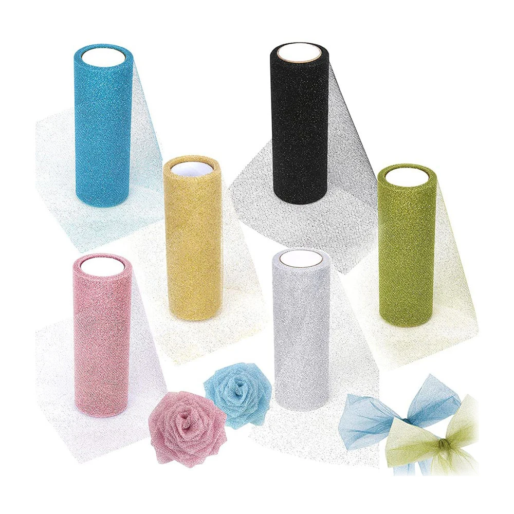 Multicolors Tulle Rolls Polyester 6in x 10Yards Wedding Decoration Sparkly Glitter Sequin Tulles Mesh Party Supplies Material