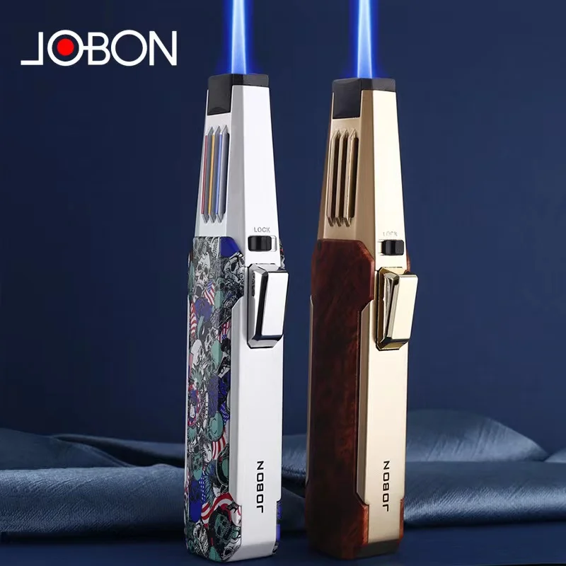 Jobon-Big Jet Flame Lighter for Men, Creative Power, Direct Blue, Metal, Windproof, Kitchen, Outdoor Barbecue, Men's Gift 4