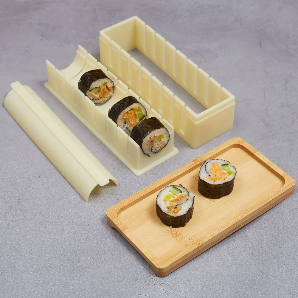 thumbnail image 3 of Juego de 3 piezas de plástico para hacer sushi, kit de equipo redondo cuadrado con forma de corazón, molde para rollos de sushi Kimbap, antiadherente, multifuncional, 3 of 5