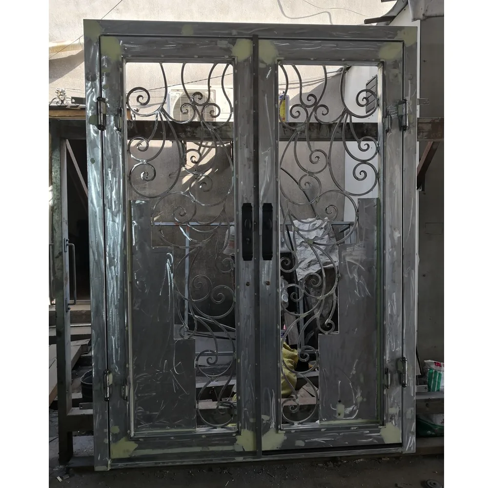 Hotsale Steel Front  Double Entry French Style Wrought Iron Doors Gates China Factory images - 6