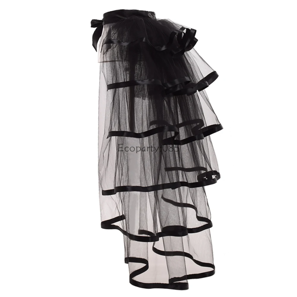 Women Punk Puffy Ruffle Tutu Bustle Skirts Sexy Steampunk Cocktail Party Tie-on Overskirt Gothic Tulle Skirt for Female 4