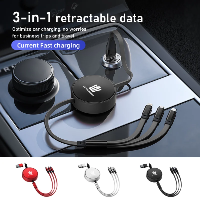 Caricatore Retrattile Per Auto 3 In 1 Apple Andriod Type-C Per Toyota Crown Yaris Corolla Prius Auris Chr Land Cruiser Rav4