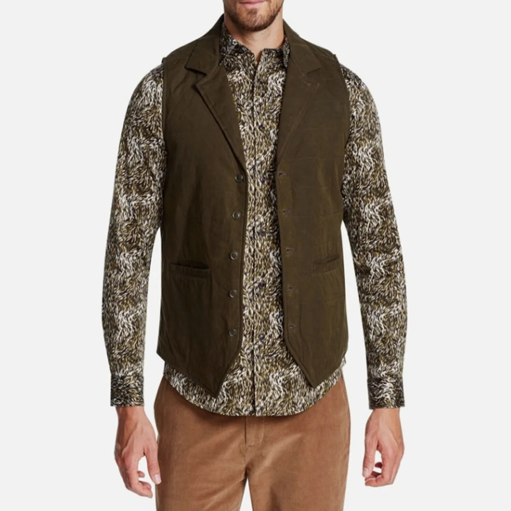 Brigade Men Vest Cotton Tofino Olive SteampunLarge Single Breasted V-Neck Notched Lapel Jacket 2024 Summer Coat Colete Masculino