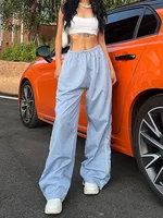 Y2K women vintage Baggy Cargo Pants for Women Drawstring Elastic Low Waist Parachute Pants Sweatpants Loose Hippie Pant Trousers - Image 6