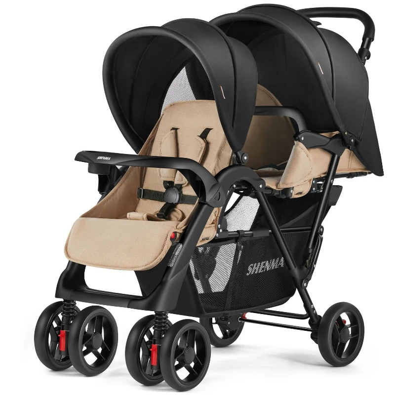 Mutiple Stroller front and rear seats, large space foldable and lightweight double two baby artifact