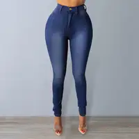 Women Jeans High Waist Women's Skinny Fit Washed Jeans with Zipper Button Fly Pockets Solid Color Denim Pencil for Streetwear 5