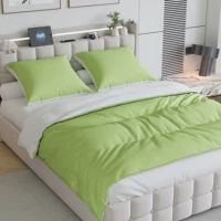 Comanlai 4 pièces ensemble de literie de couleur unie avec drap-housse taies d'oreiller ensemble de housse de couette Double, drap de linge de lit en Polyester 4