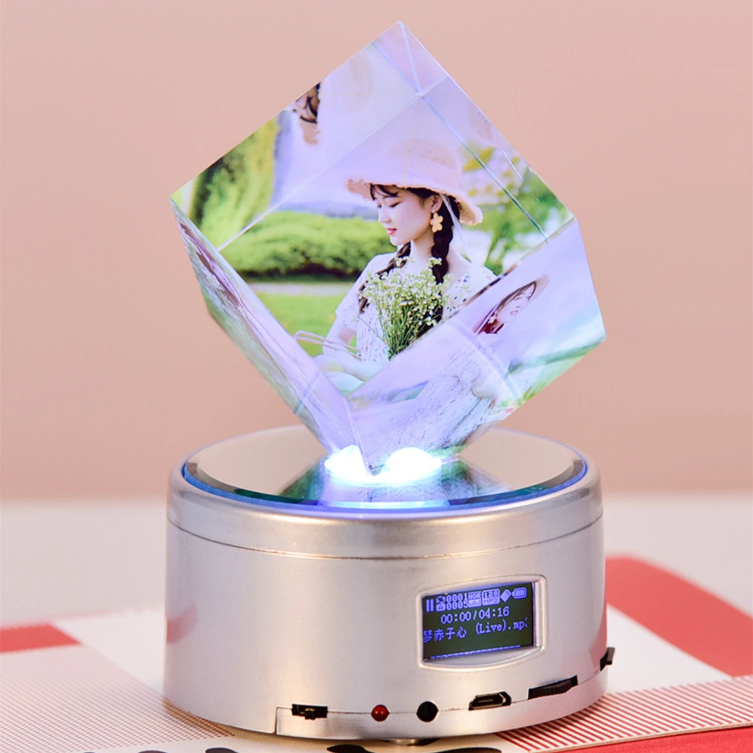 Bluetooth Music Crystal Picture Frame Personalize Color Printed Led