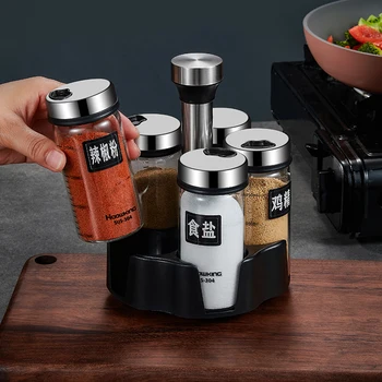 Cinque set di bottiglie rotanti per condimenti e olio, bottiglia di sale da cucina in vetro ad alto borosilicato e set rotante per bottiglie di olio d'oliva 1