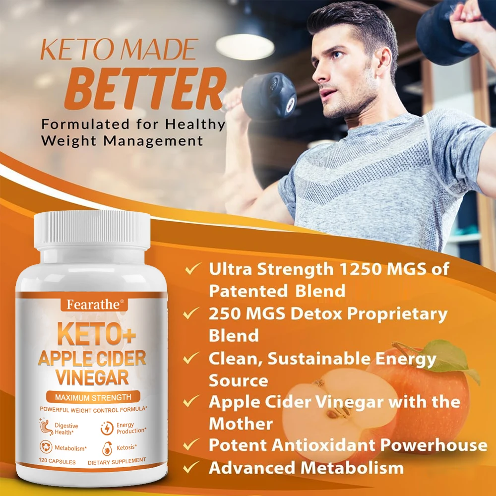 Premium Keto + Apple Cider Vinegar Capsules (with Mother)-Fat Burning, Energy and Focus, Appetite Control, Metabolism Boosting