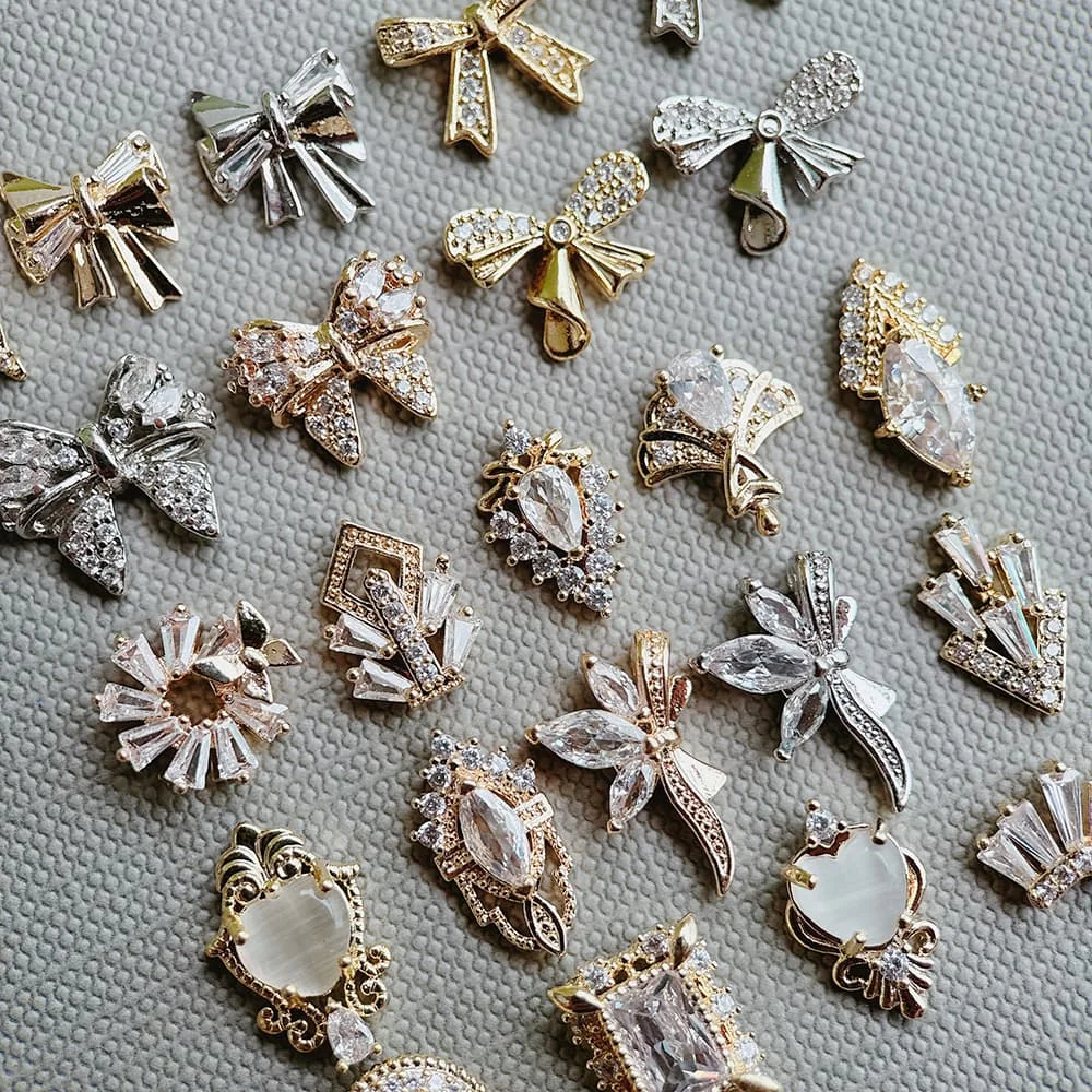 10개 고급 나비 리본 보우 지르콘 금속 네일 장식품 DIY 네일아트 액세서리 ..