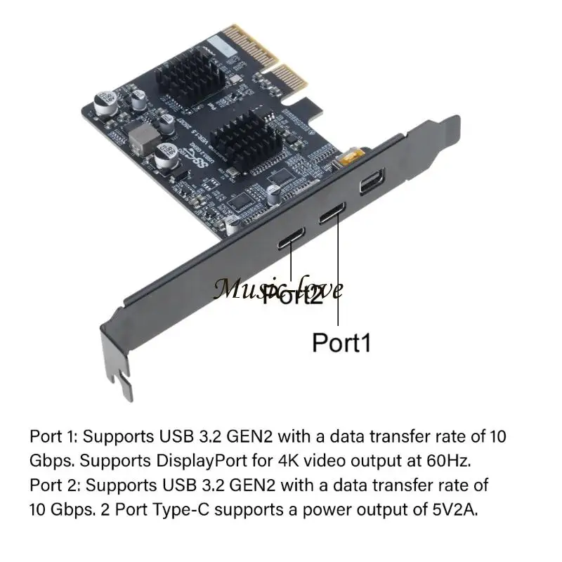 USB C 확장 카드 10Gbps 속도 2포트 전원 공급으로 203A 지원