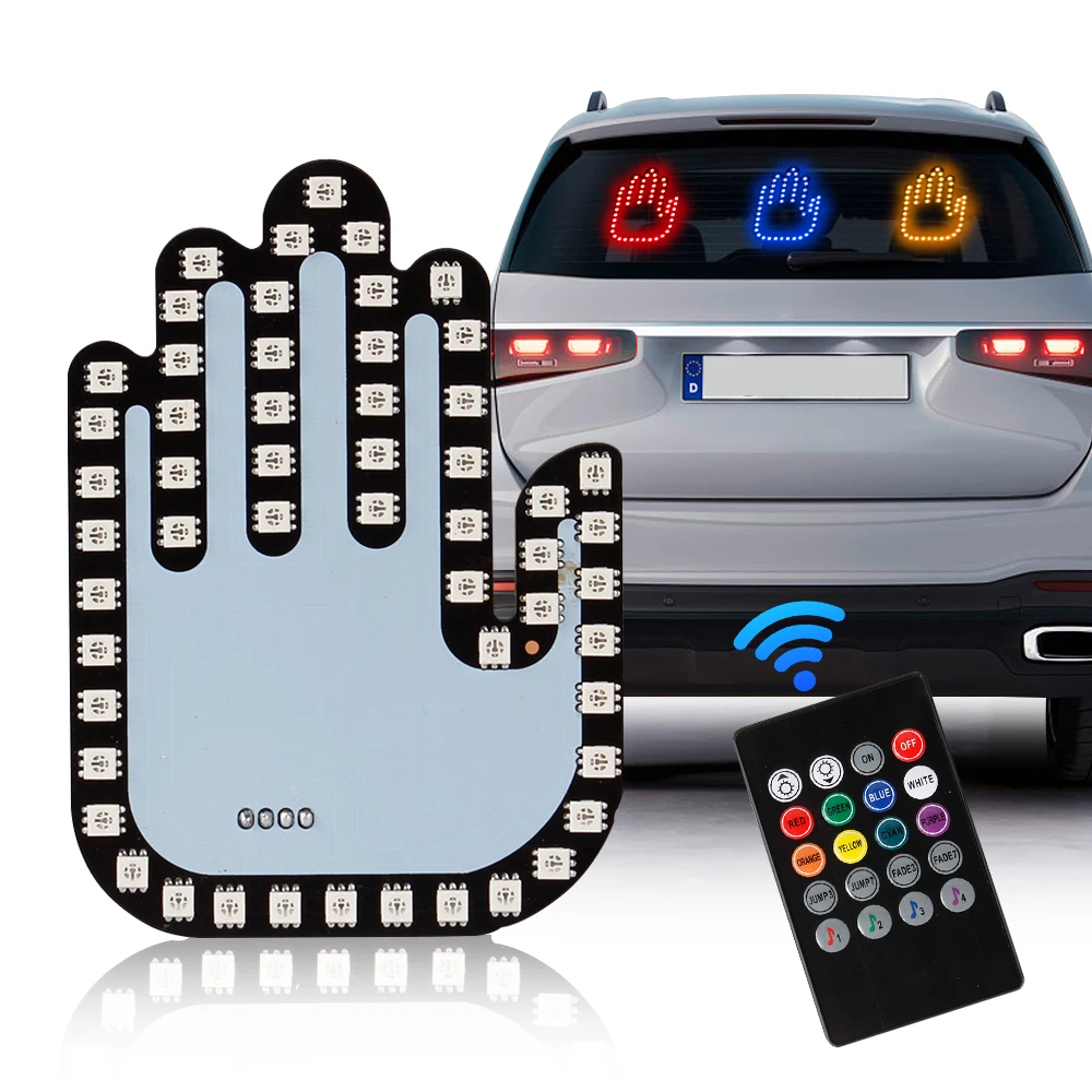 

Funny Car Gesture Remote Hand LED Finger Light Middle Finger Rear Window Display Lamp Car Decorative Ambient Light