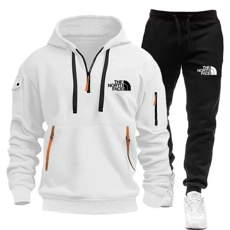 Ropa deportiva de moda 2024, pantalones y sudaderas con forro polar y cremallera, conjunto de dos tallas para hombre, sudadera con capucha, chándal, pieza con cremallera, sudadera con capucha S-3XL