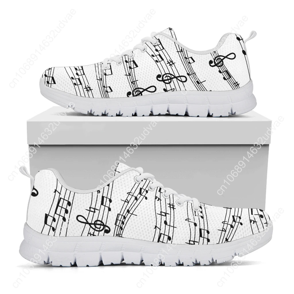 Music Notes Prints 2022 Mesh Shoes Woman Spring Ladies Shoes Lace-Up Flats Sneakers Women Plus Size Footwear