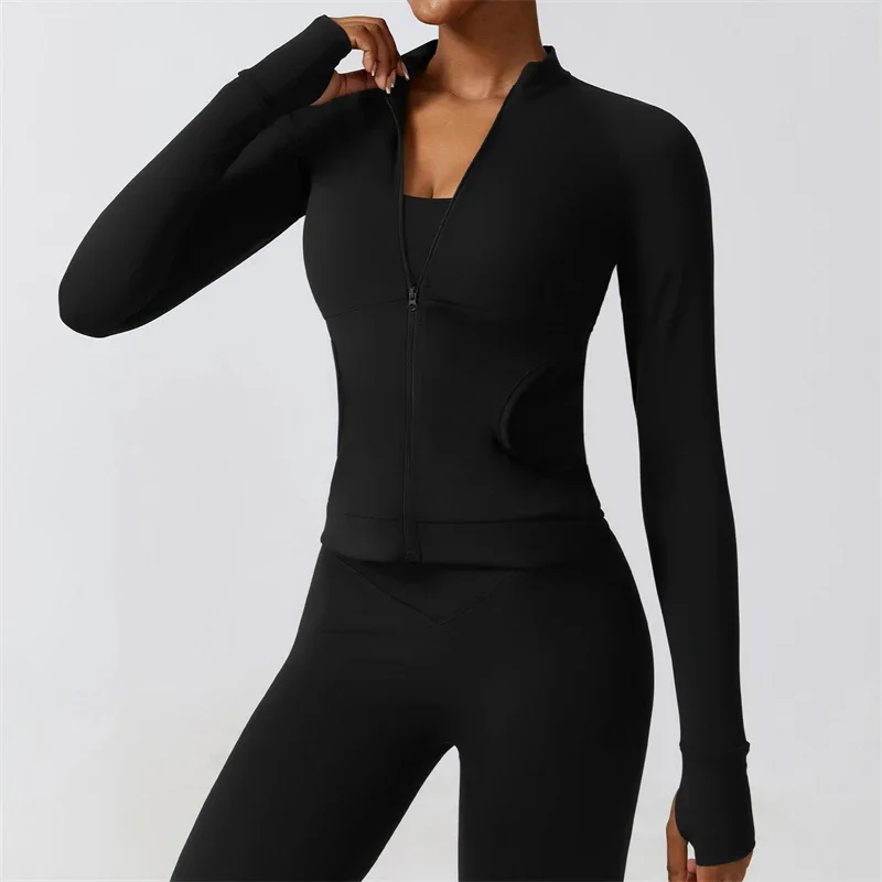 Zipper Outdoor Running Jacket Nude Quick Drying Long Sleeve Yoga Jacket Tight Fitness Jacket