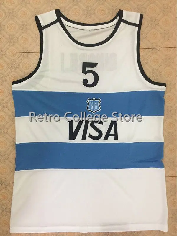 White Manu Ginobili 5 Team Argentina Basketball Jerseys 