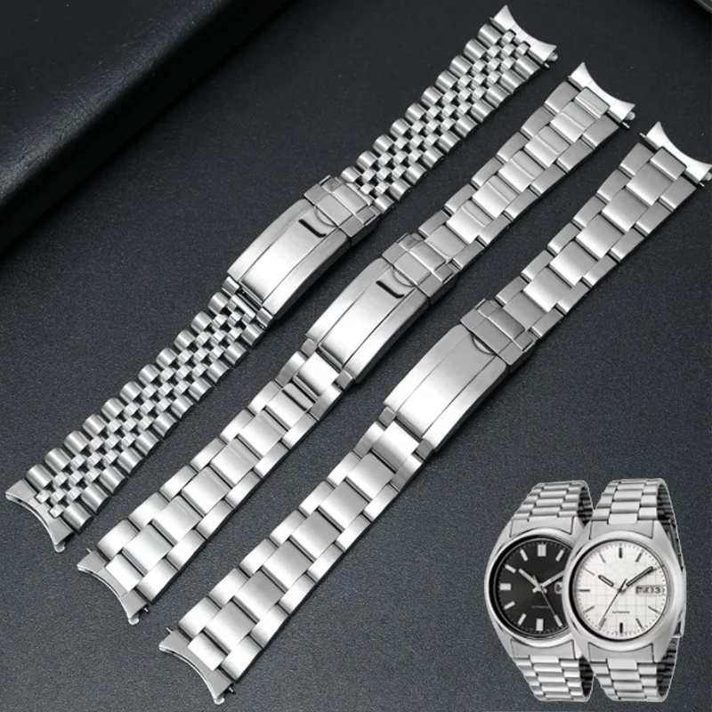 Stainless Steel Dive Watchband with Curved End & Folding Buckle, 19mm Strap