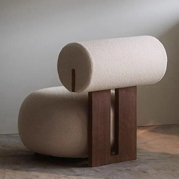 Nordic, Solid Wood, Sofa Chair, Modern, Light Luxury, Cream Style, Living Room Lazy Lamb Wool, Hippo Chair, Single, Casual Chair 6