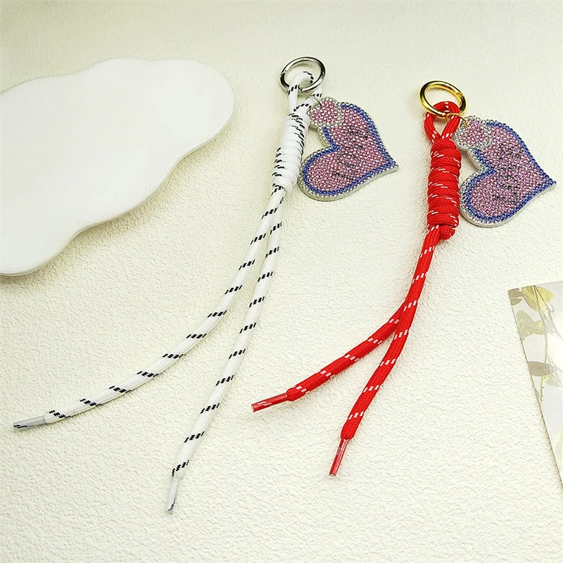 Buntes geflochtenes Schlüsselband, Liebesherz, Schlüsselanhänger für Handyhülle, Dekoration, Polyester, Damen, schicker Taschenanhänger, Schlüsselanhänger, Schmuck, Geschenk