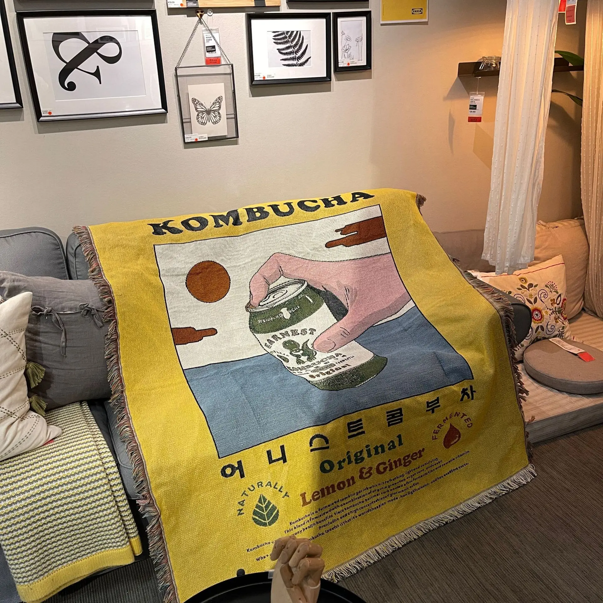 

Хлопковое одеяло Kombucha, мультяшное всесезонное универсальное одеяло для дивана, скандинавский фон, тканевый чехол для дивана, подушка для дивана, Эола Холмс